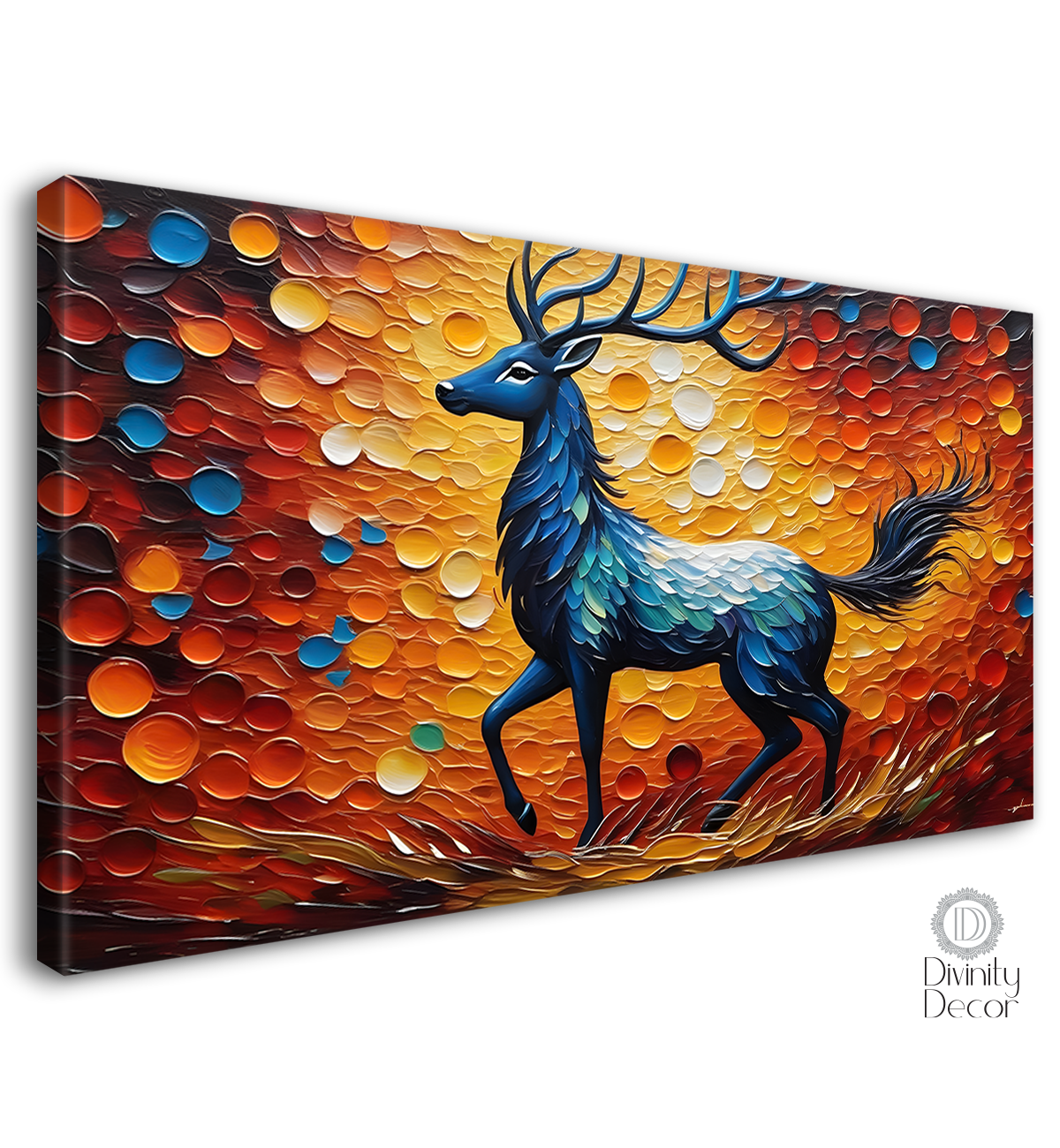 Blue deer with brown background textured art.- Design - Animal -167
