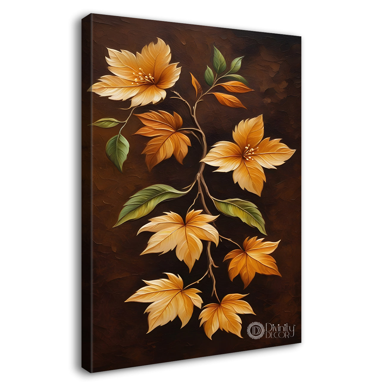 Yellow flowers in brown textured painting- Flower-V-167