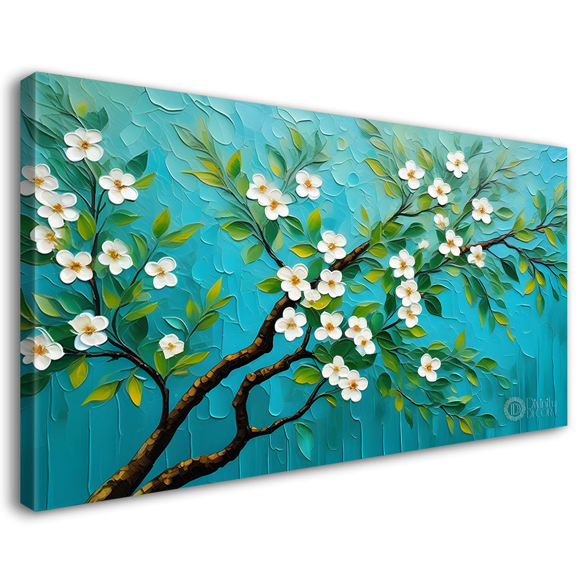 White flower tree in textured background oil painting- Design - Tree-167
