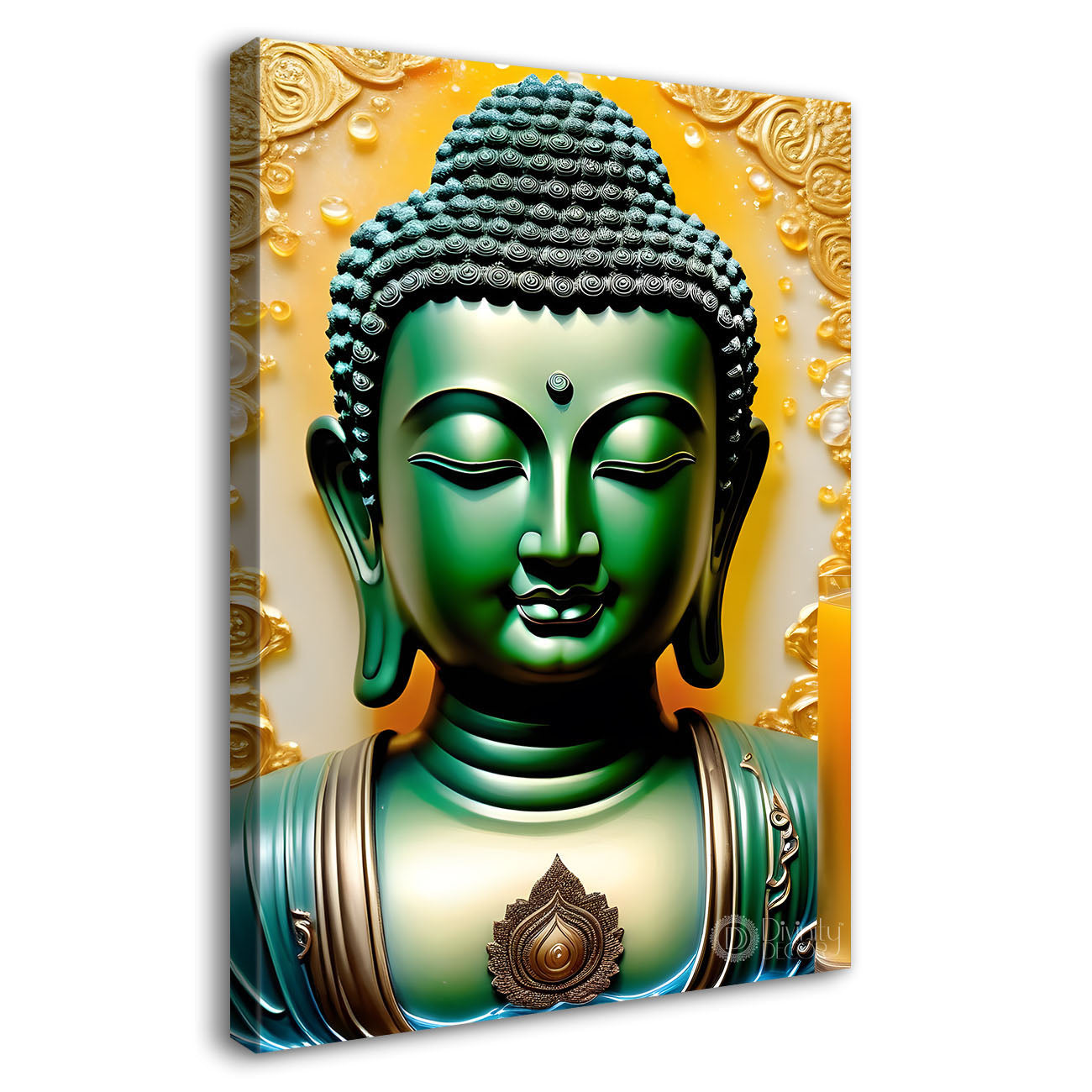 Green buddha with yellow  texturd painting - Buddha-V-167