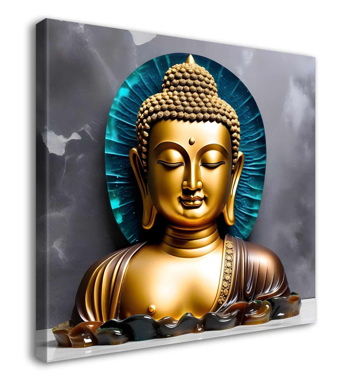 Lord Buddha Rasin art marble finish Golden painting 24x24 inch Buddha-S-167
