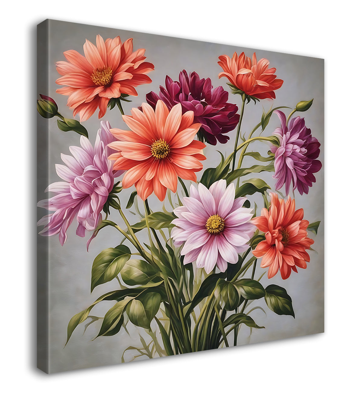 Colourful flowers in grey textured painting - Flower-S-167