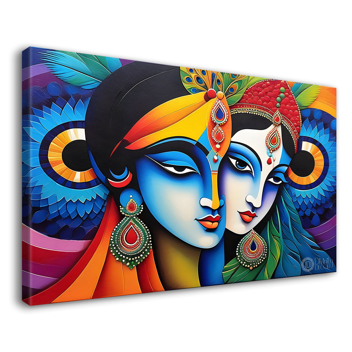 Blue face of Krishna and Radha with colorful background painting Canvas Painting - Design - Krishna-167