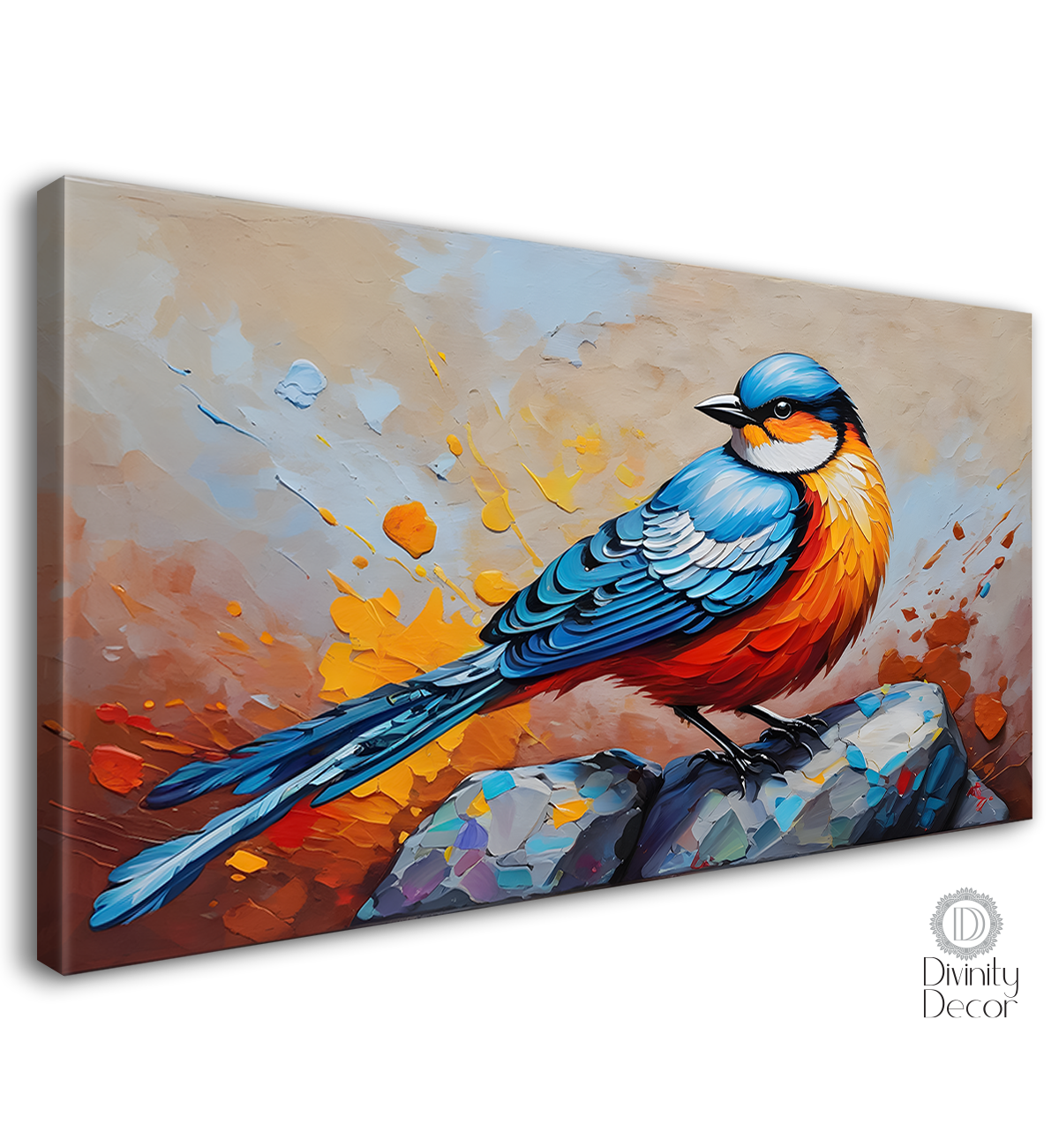 Colorful bird on the rocks with grey background textured art. - Design - Animal - 168