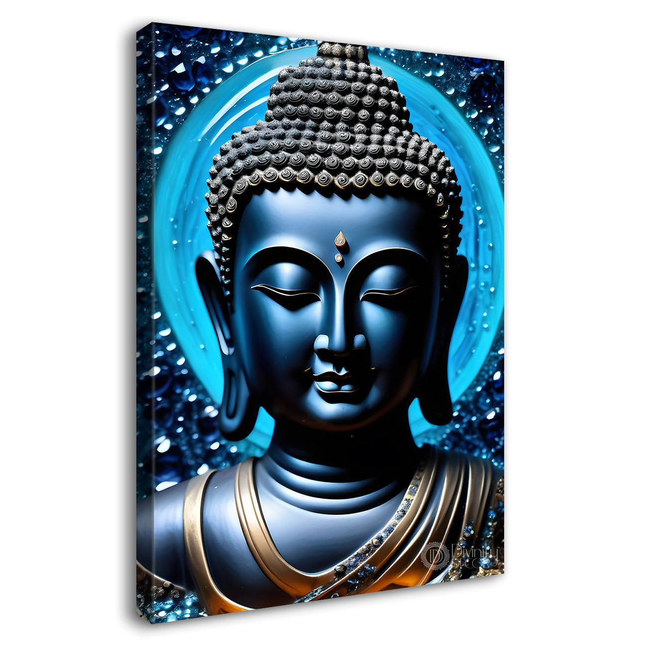 Navy blue buddha with blue chara texturd painting-V-168