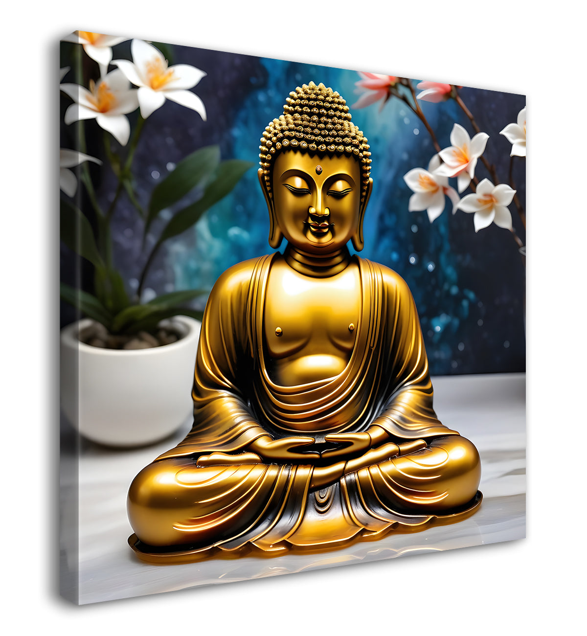 Lord Buddha Rasin art marble finish Golden painting 24x24 inch Buddha-S-168