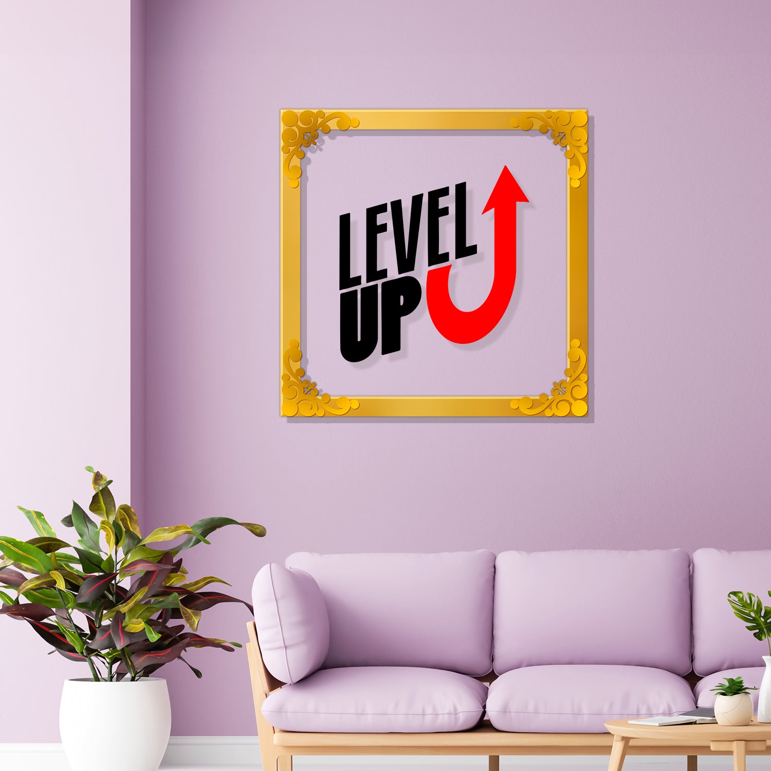 Level up Golden Plaque for Gifting, Wall Decor Clear UV print with Golden Border-169