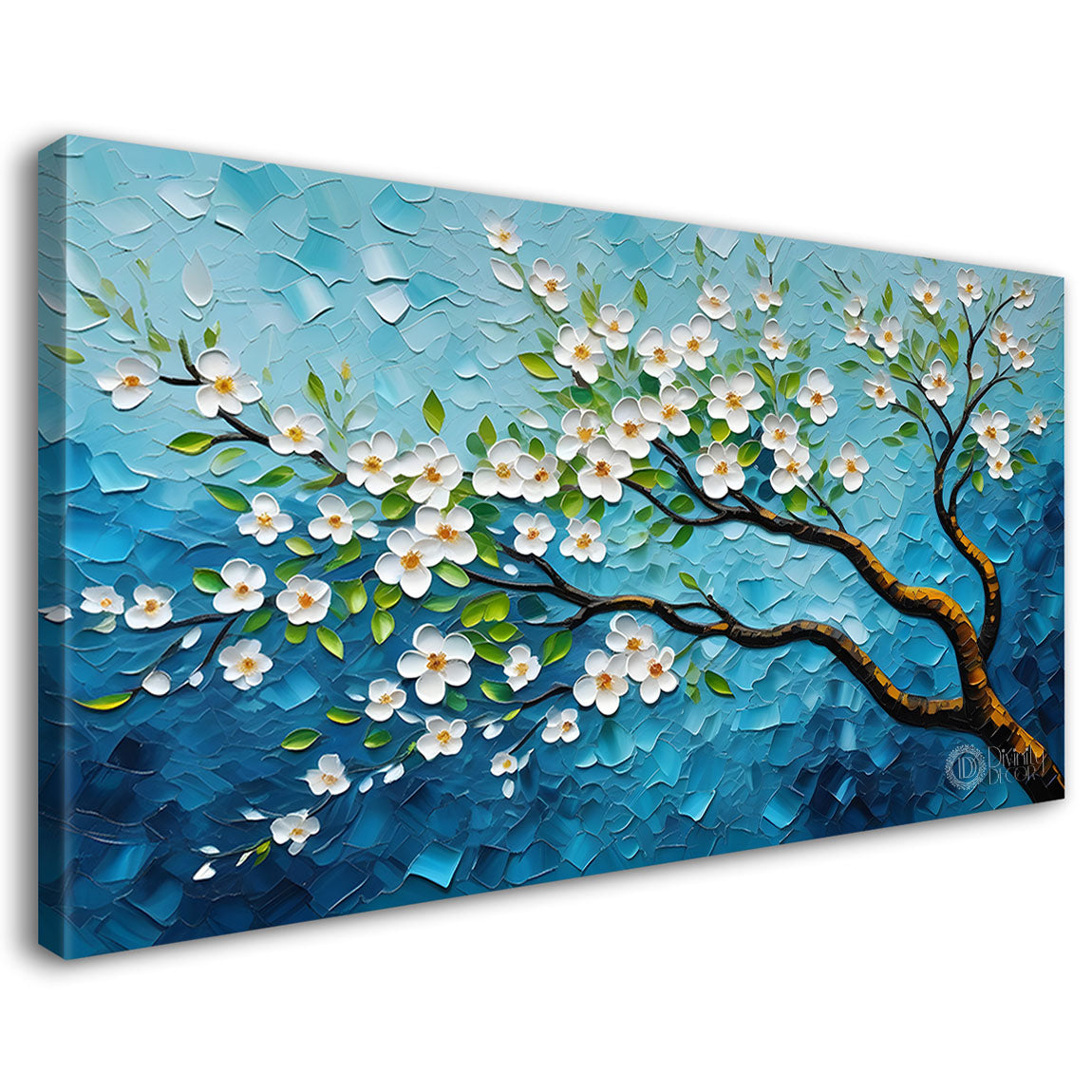 White flower tree in textured background oil painting- Design - Tree-169