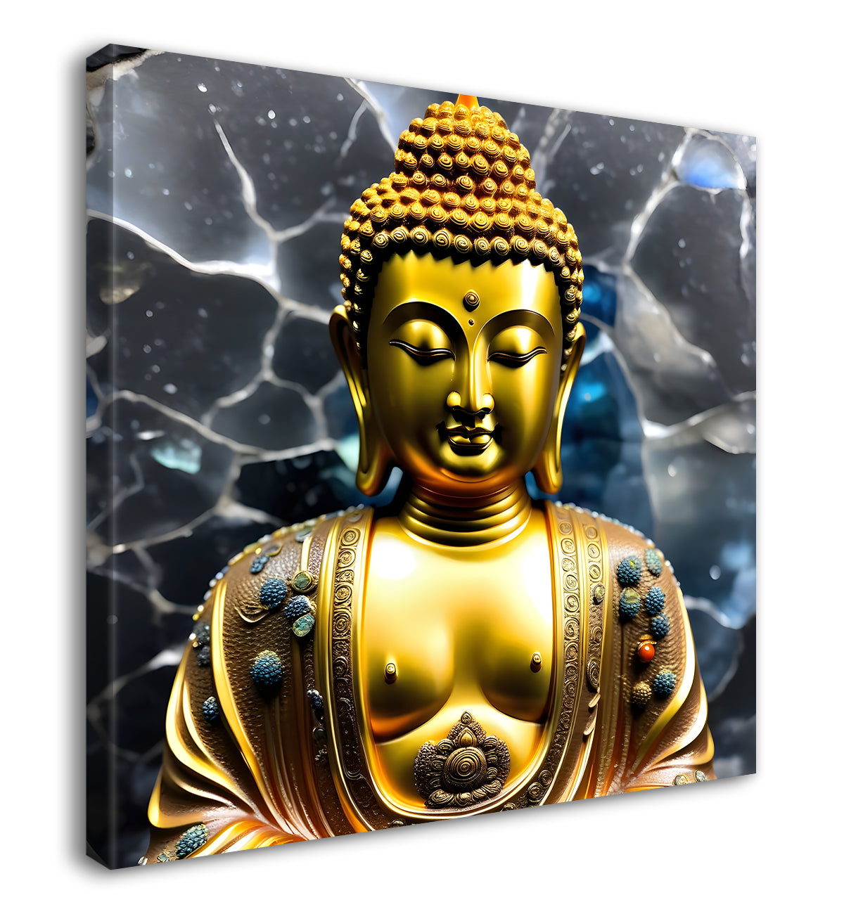 Lord Buddha Rasin art marble finish Golden painting 24x24 inch Buddha-S-169