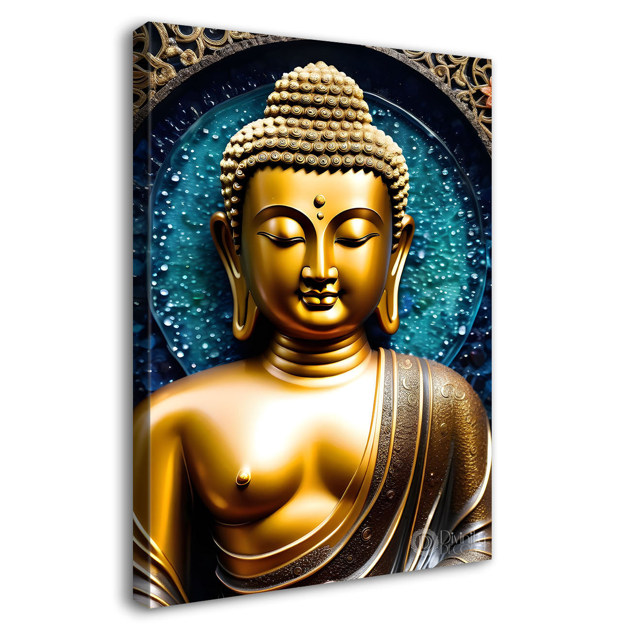 Golden buddha with blue texturd painting-V-169