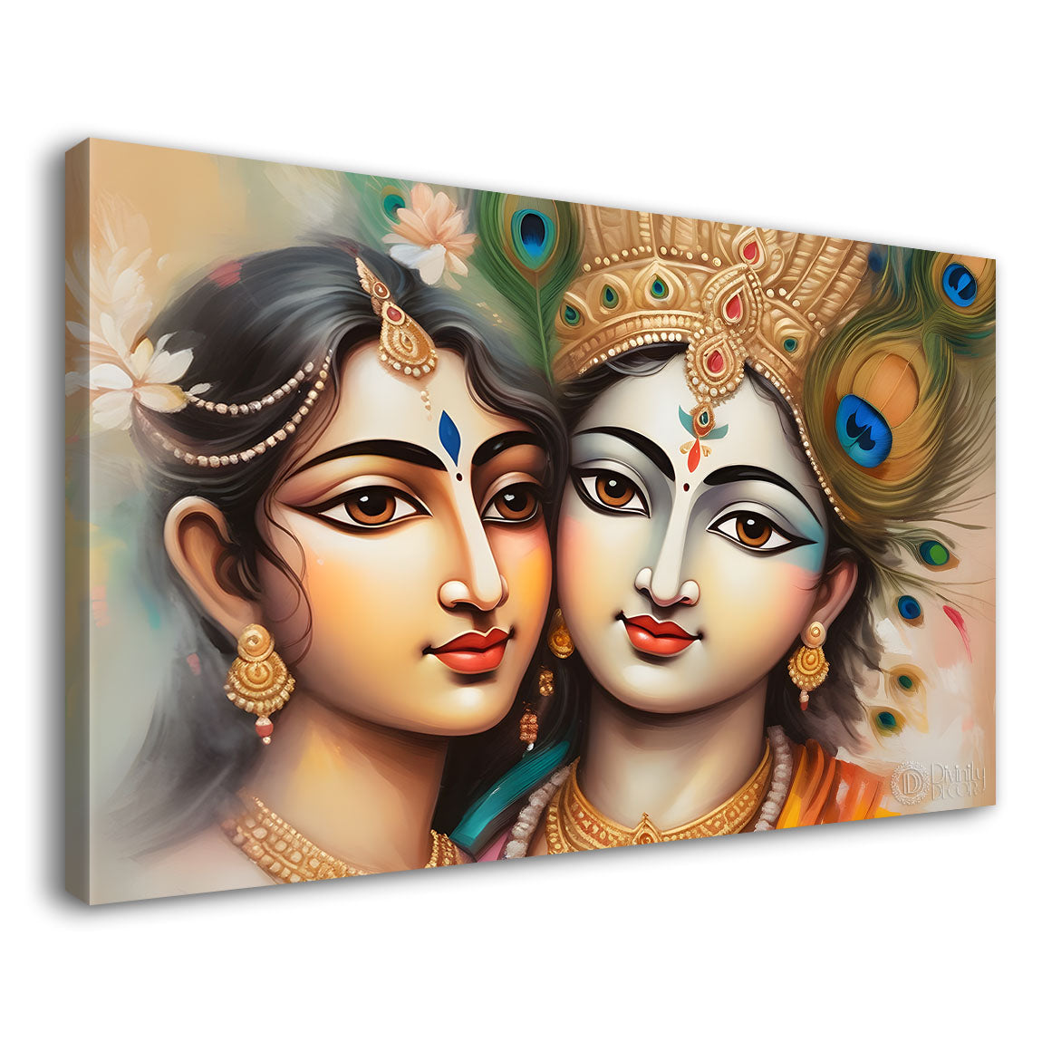 Radha Krishna face in light background painting Canvas Painting - Design - Krishna-16