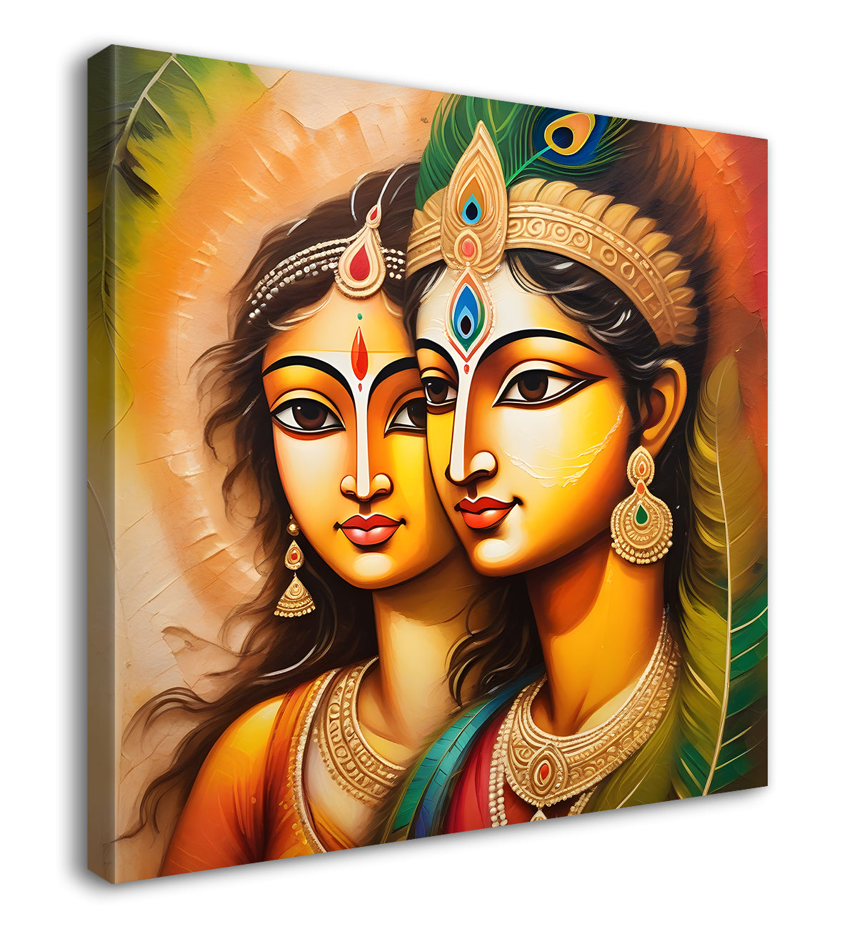 Krishna with radha in colourful oil painting Canvas Painting 24X24- Design - Krishna-S-16