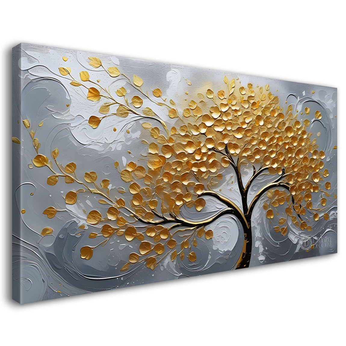 Golden tree with grey textured modern art Canvas Painting - Design - Tree-16