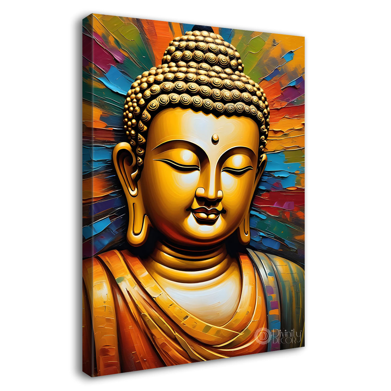 Golden buddha with colourful background textured painting- Buddha-V-16