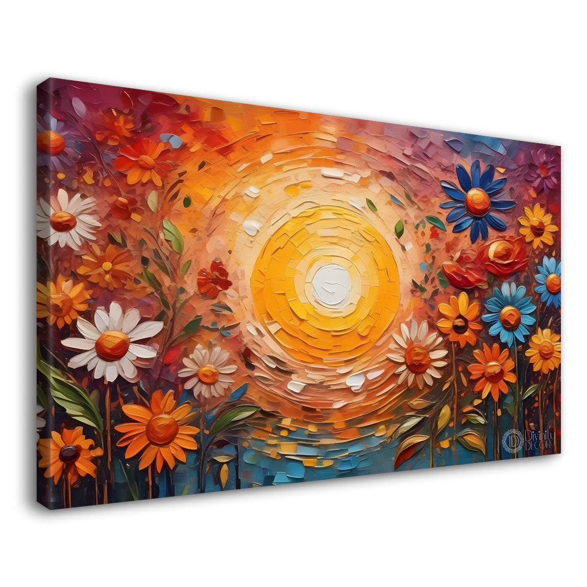 Colorful flowers with sunset  textured painting - Design - Flower-16