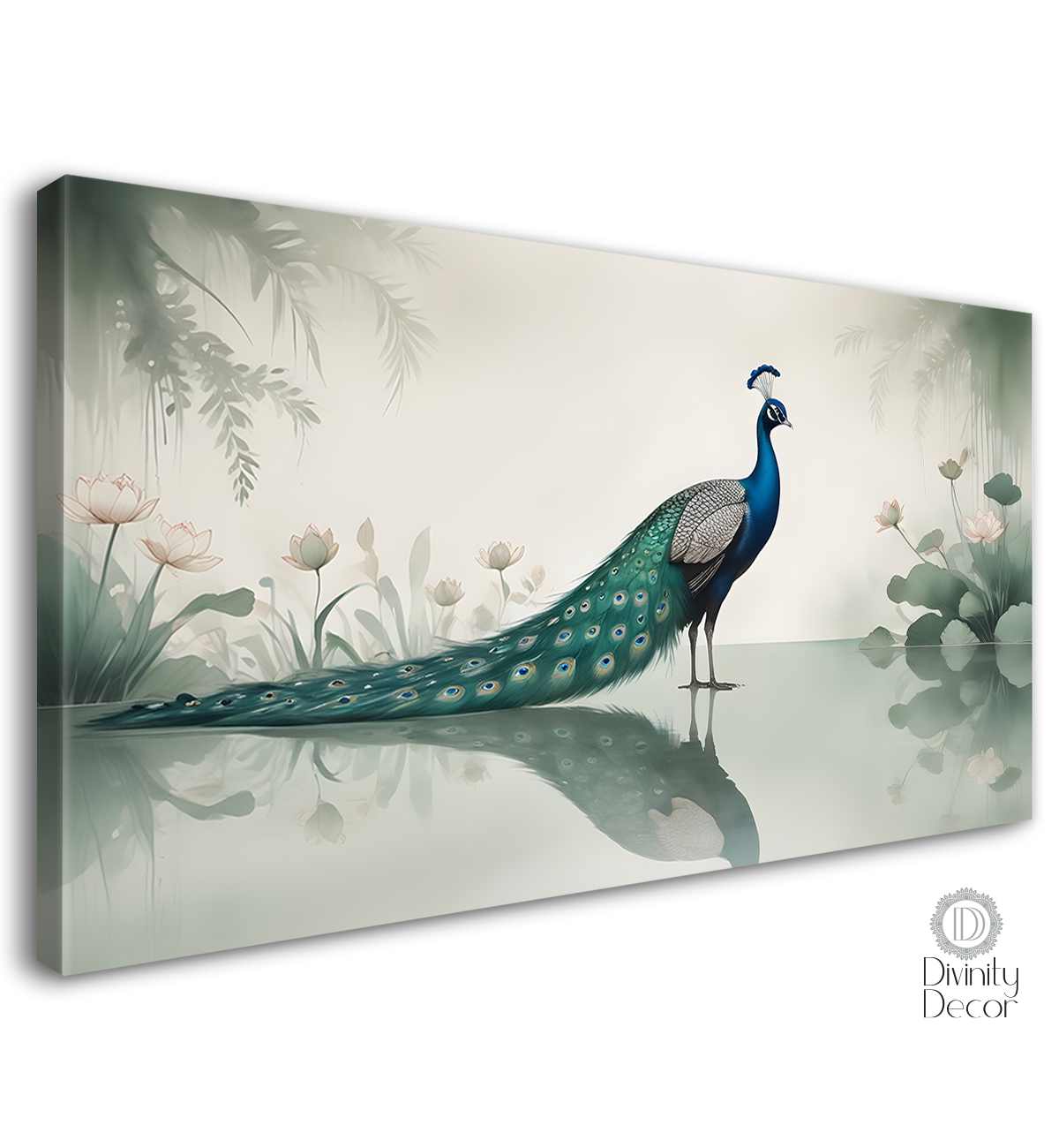 Peacock with flowers and trees in fog textured art.- Design - Animal -16