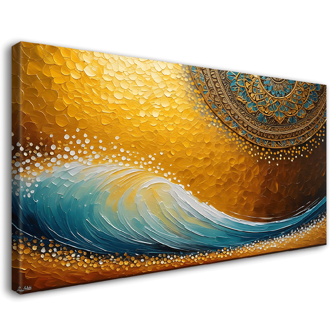 Wave with golden background textured modern art Canvas Painting - Islamic paintings - 17