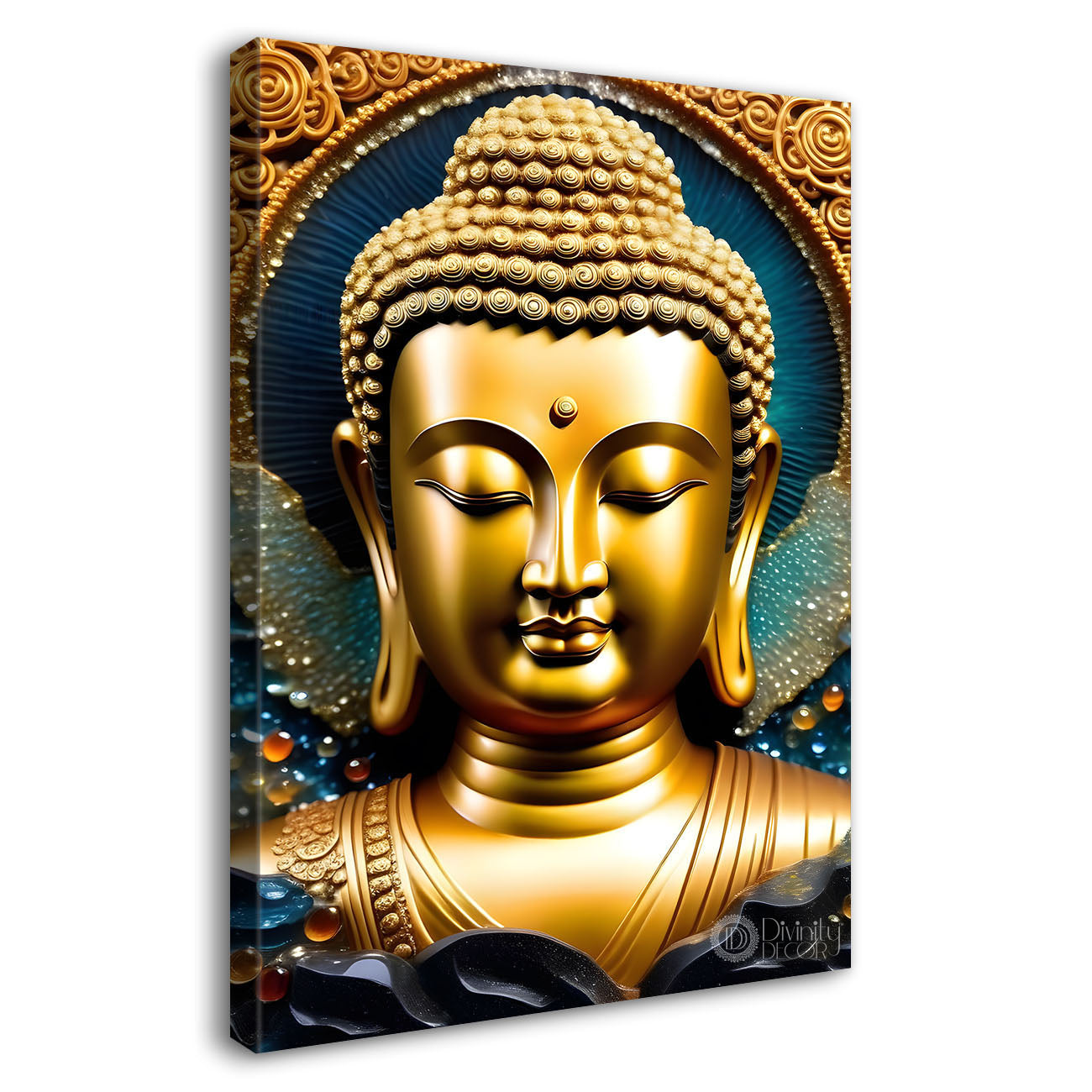 Golden buddha with blue texturd painting-V-169