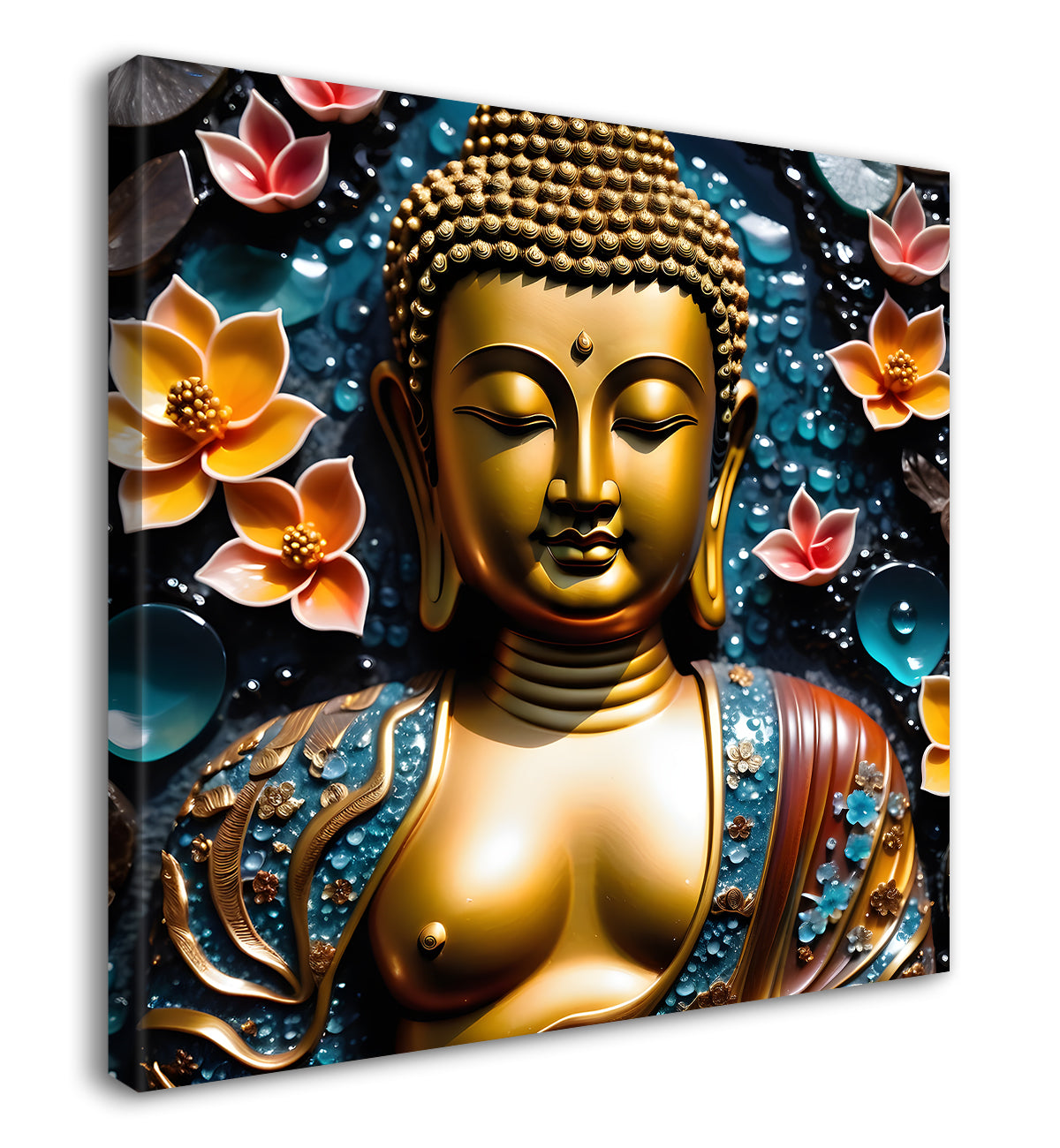 Lord Buddha Rasin art marble finish Golden painting 24x24 inch Buddha-S-170