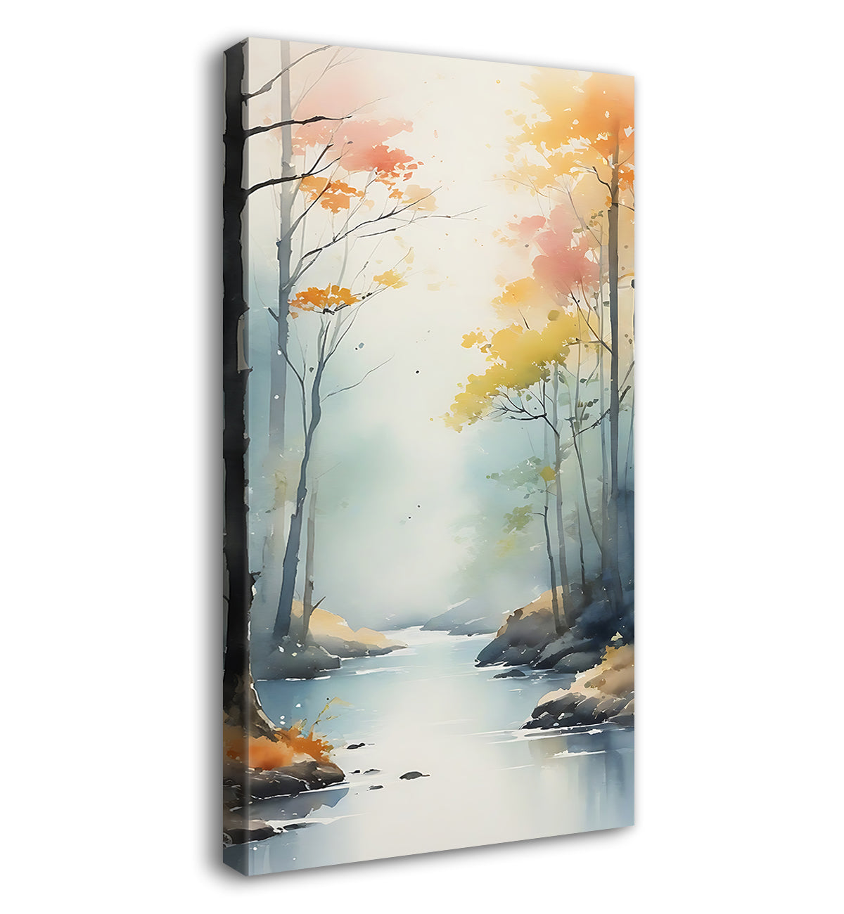 Trees with lake in textured natural water colour painting Canvas Painting - Nature Art -V-170