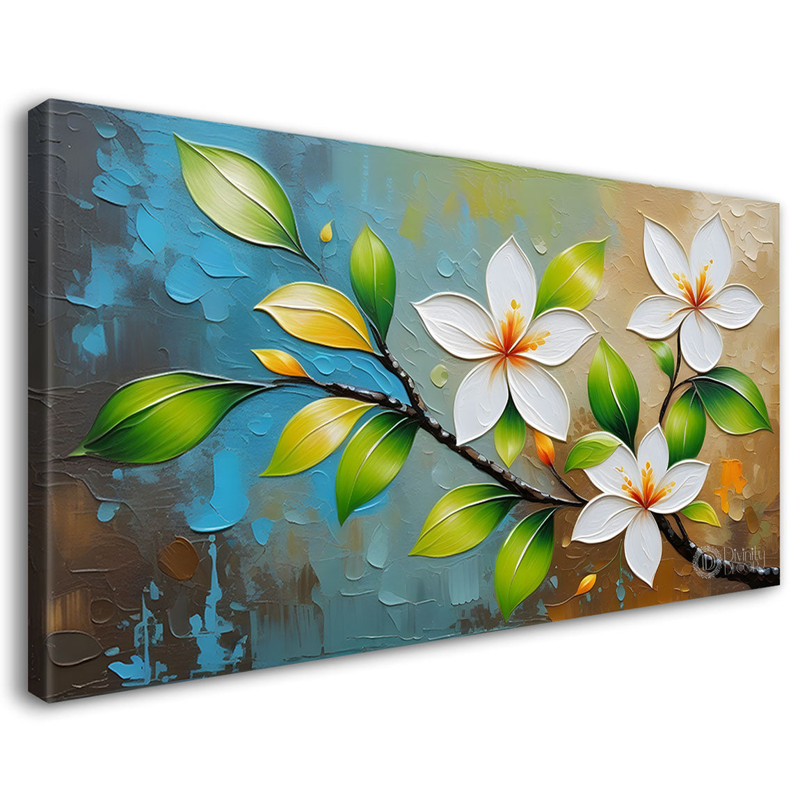 White flower tree in textured background oil painting- Design - Tree-170