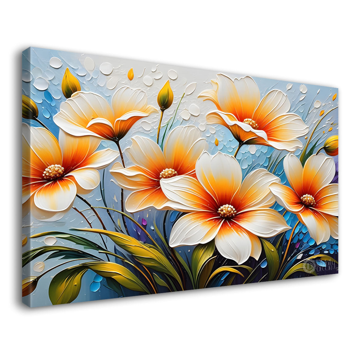 White flowers with blue background- Design - Flower-170