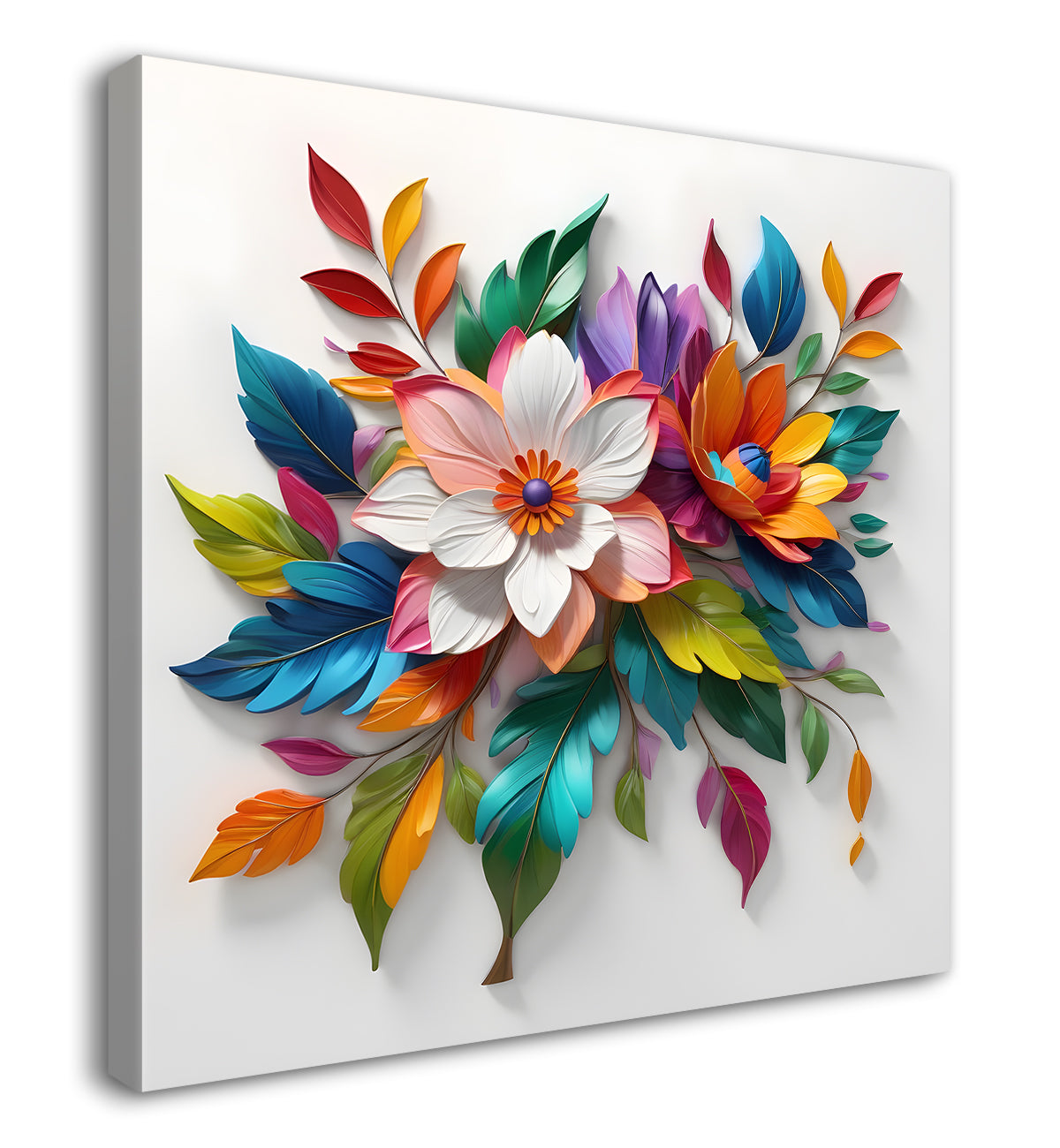 Colourful flowers in white background textured painting - Flower-S-170