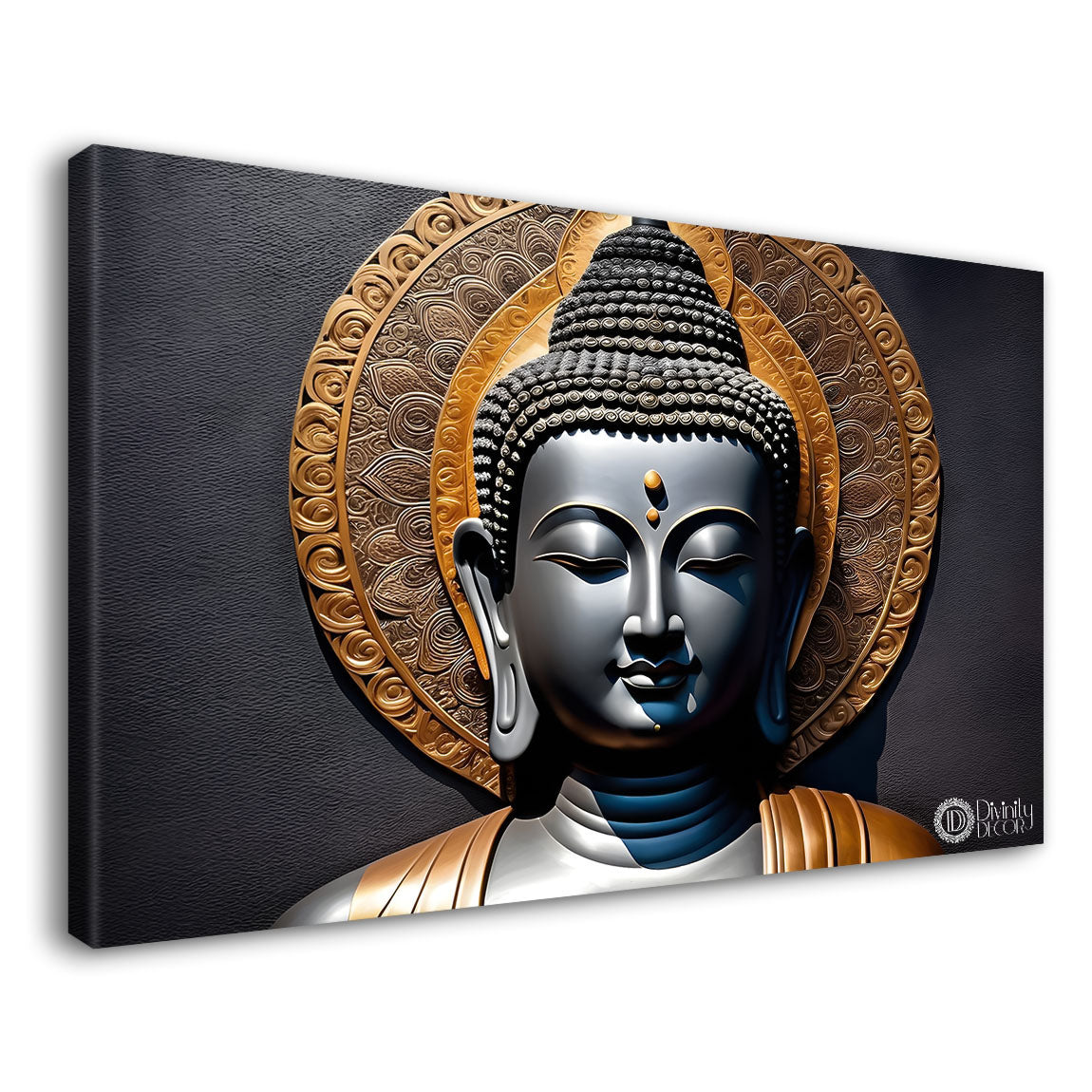 Grey buddha with dark background painting Canvas Wall Painting - Buddha-171
