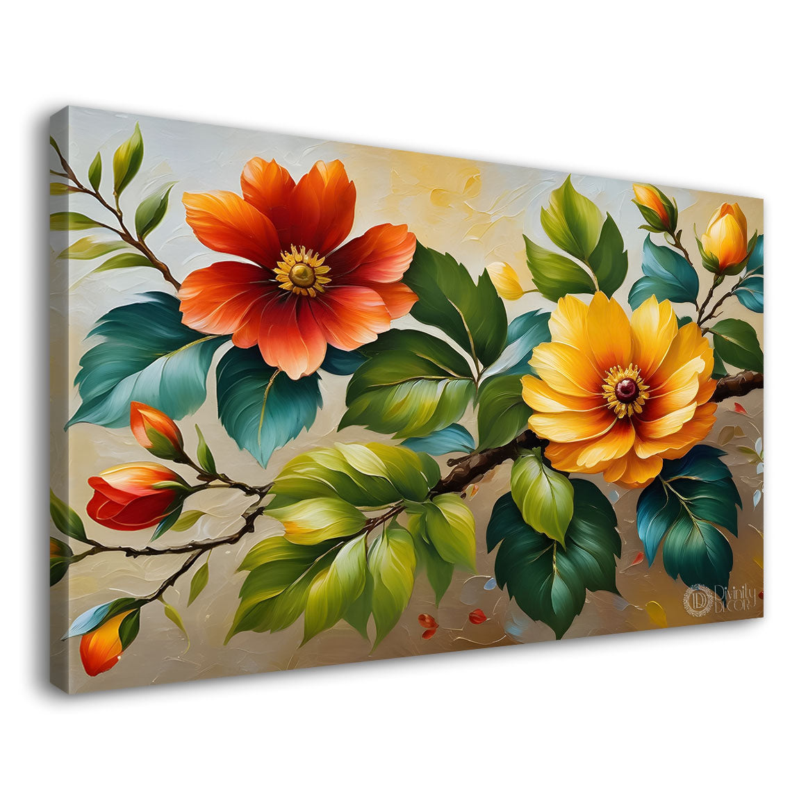 Yellow and red flowers textured painting- Design - Flower-171