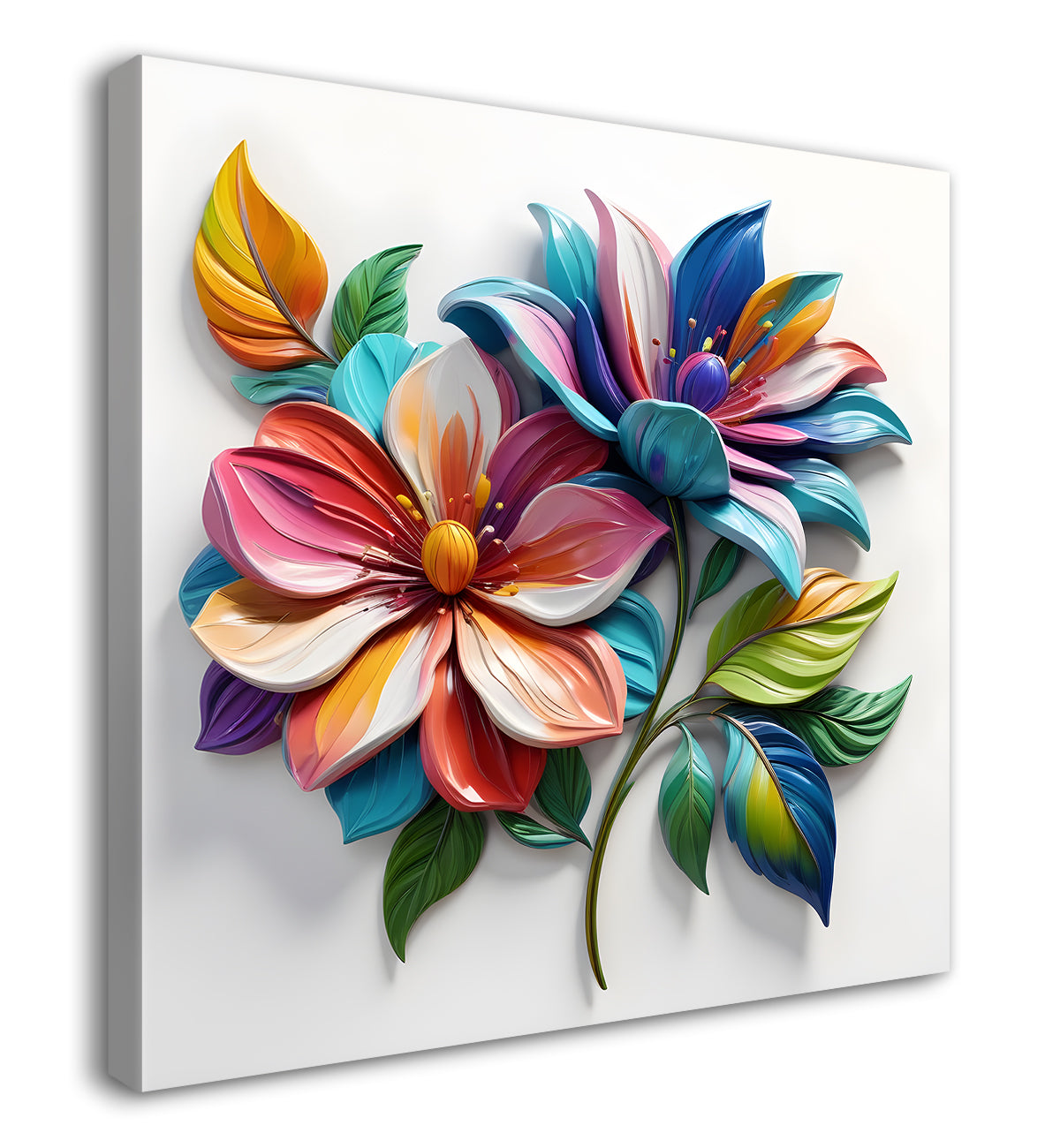 Colourful flowers in white background textured painting - Flower-S-171
