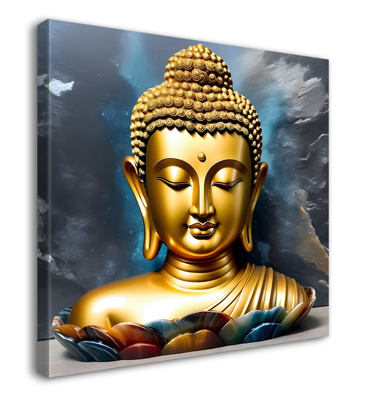 Lord Buddha Rasin art marble finish Golden painting 24x24 inch Buddha-S-171