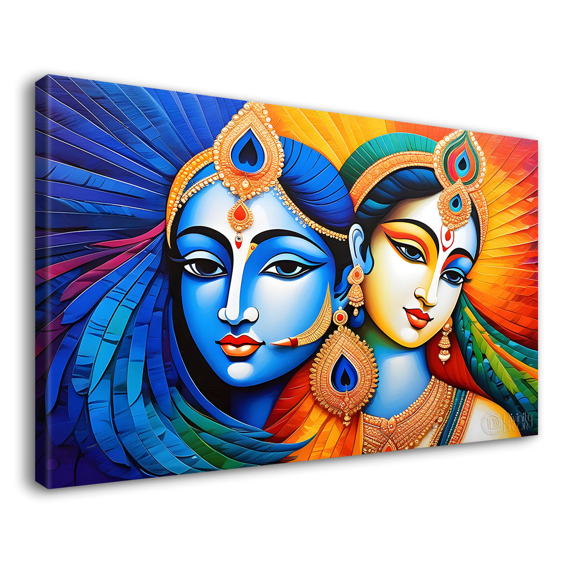 Blue face of Krishna and Radha with yellow background painting Canvas Painting - Design - Krishna-171