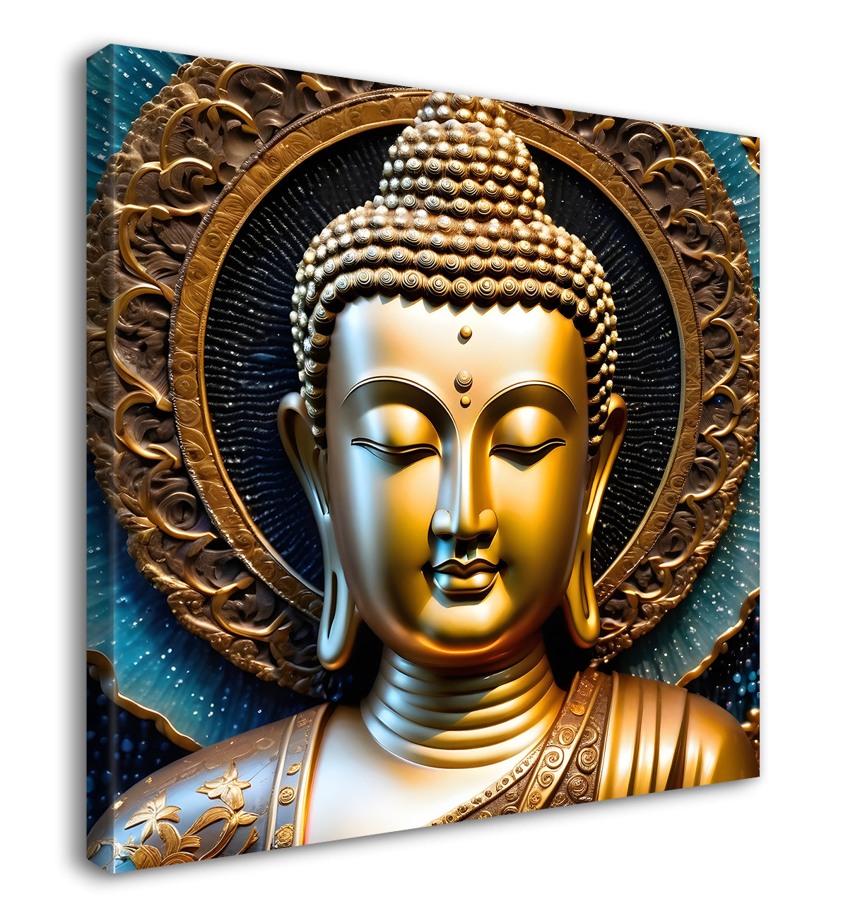 Lord Buddha Rasin art marble finish Golden painting 24x24 inch Buddha-S-172
