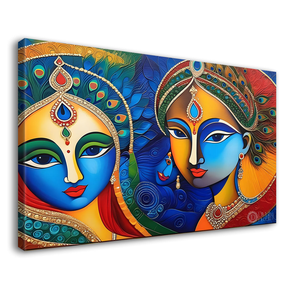 Blue face of Krishna and Radha with blue background painting Canvas Painting - Design - Krishna-172