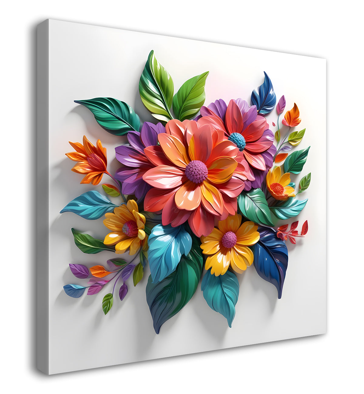 Colourful flowers in white background textured painting - Flower-S-172