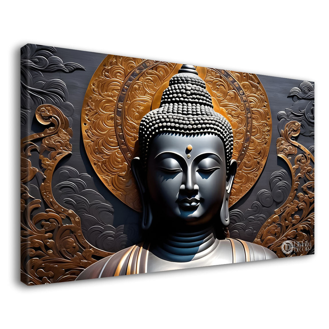 Grey buddha with dark background painting Canvas Wall Painting - Buddha-173