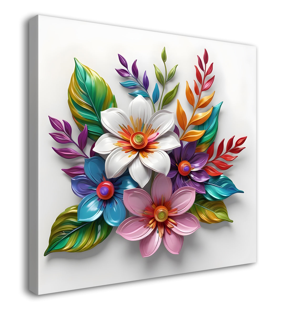 Colourful flowers in white background textured painting - Flower-S-173