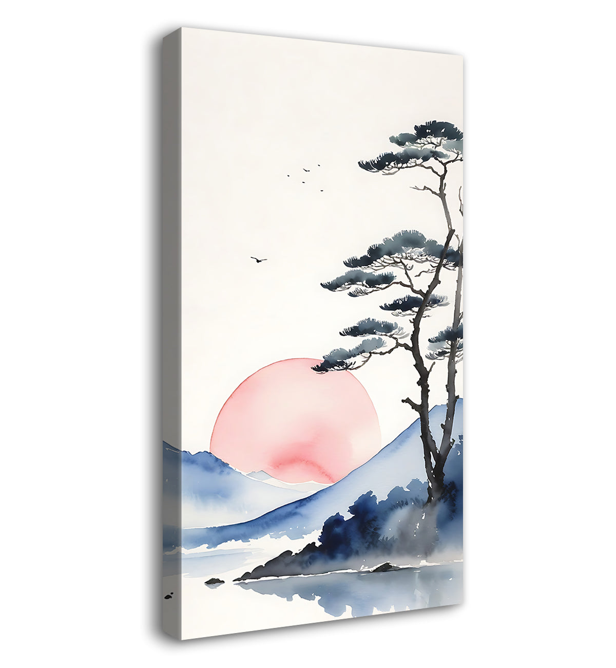 Mountains with trees and sun in textured natural water colour painting Canvas Painting - Nature Art -V-173