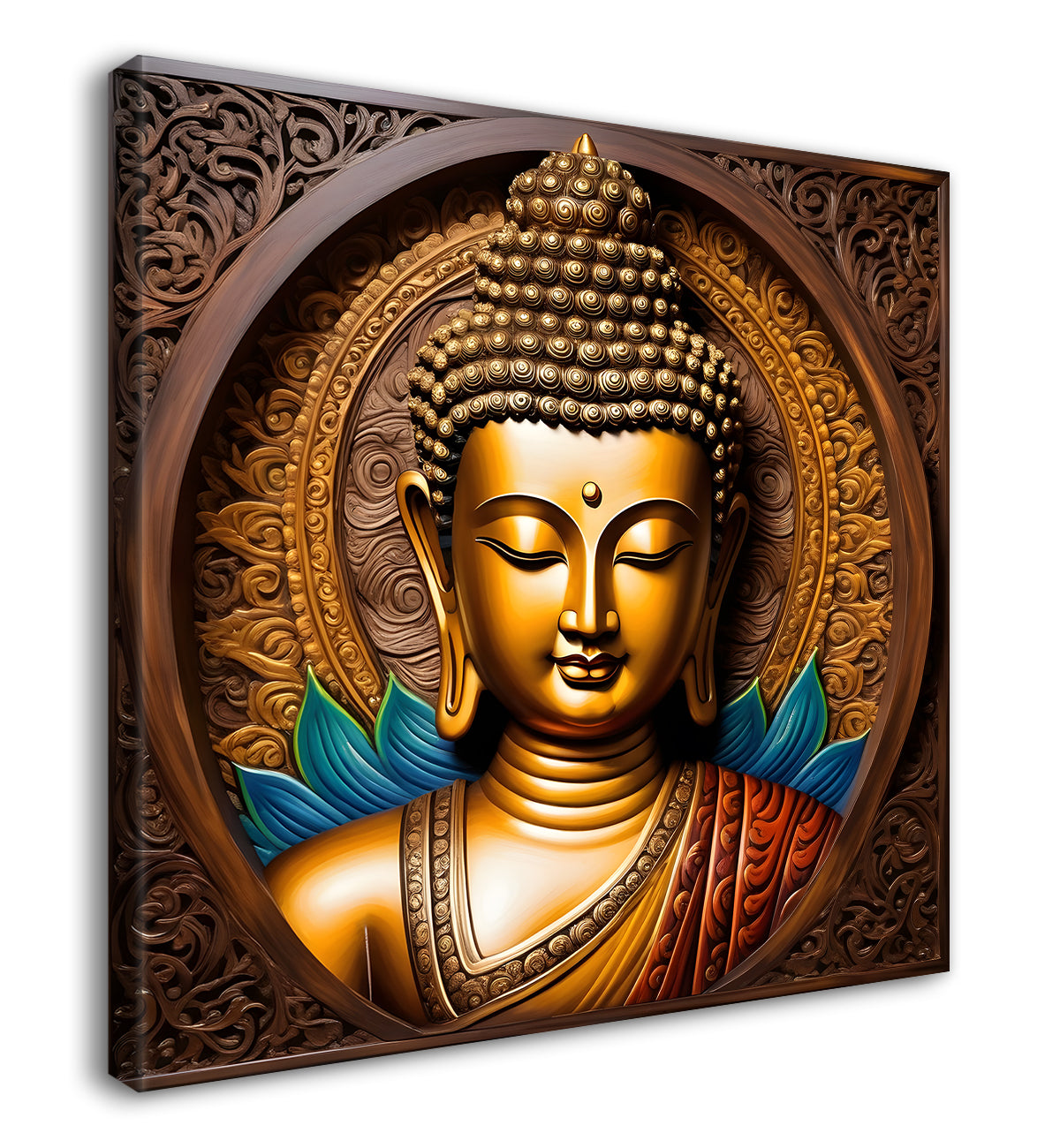 Buddha Painting Wooden Finish 24x24 inch Buddha-S-173