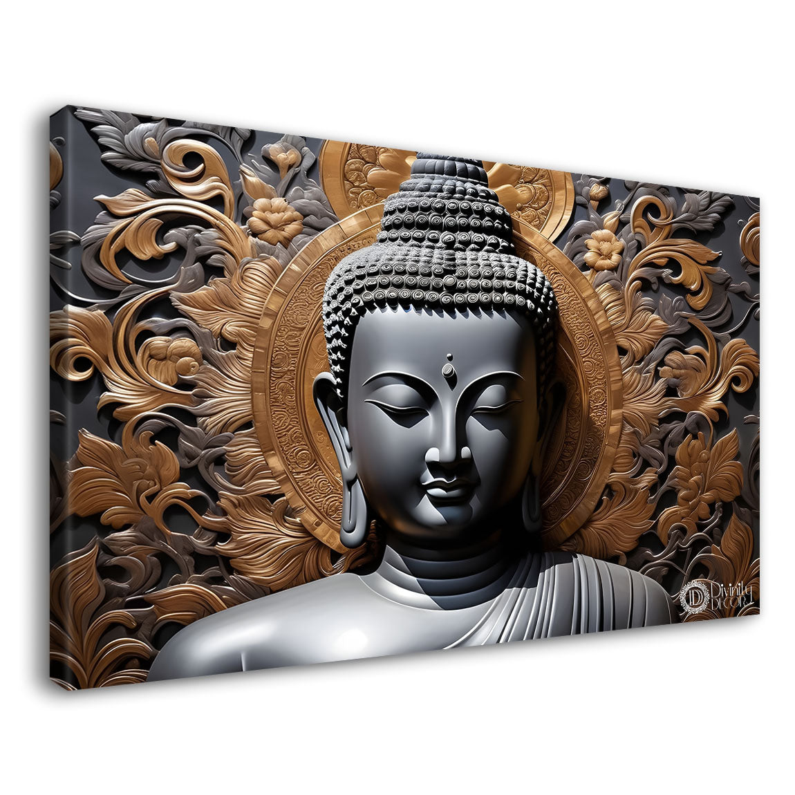 Grey buddha with dark background painting Canvas Wall Painting - Buddha-174