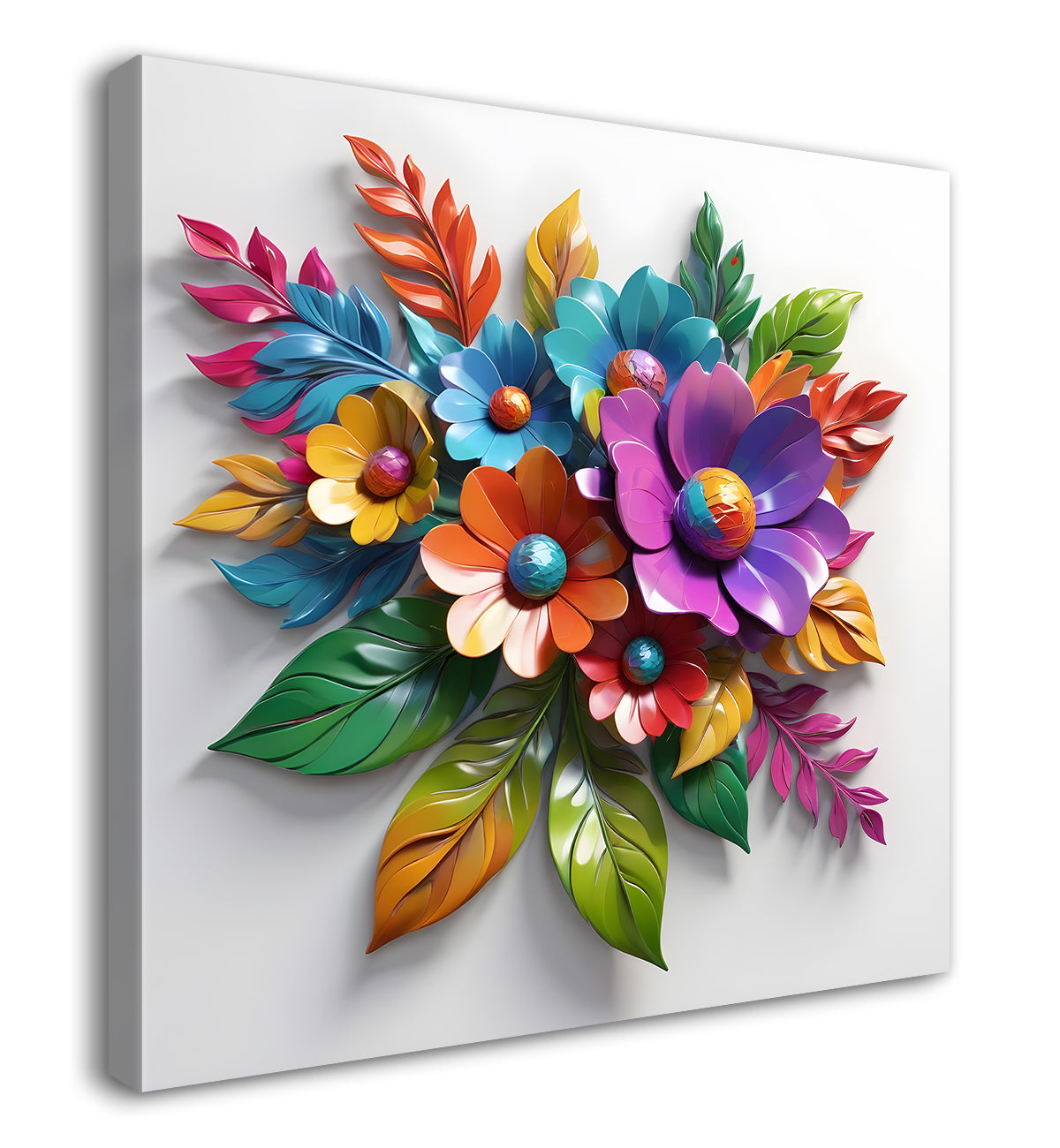 Colourful flowers in white background textured painting - Flower-S-174