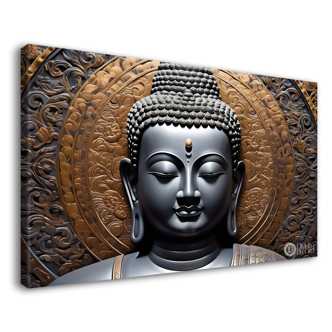 Grey buddha with dark background painting Canvas Wall Painting - Buddha-175