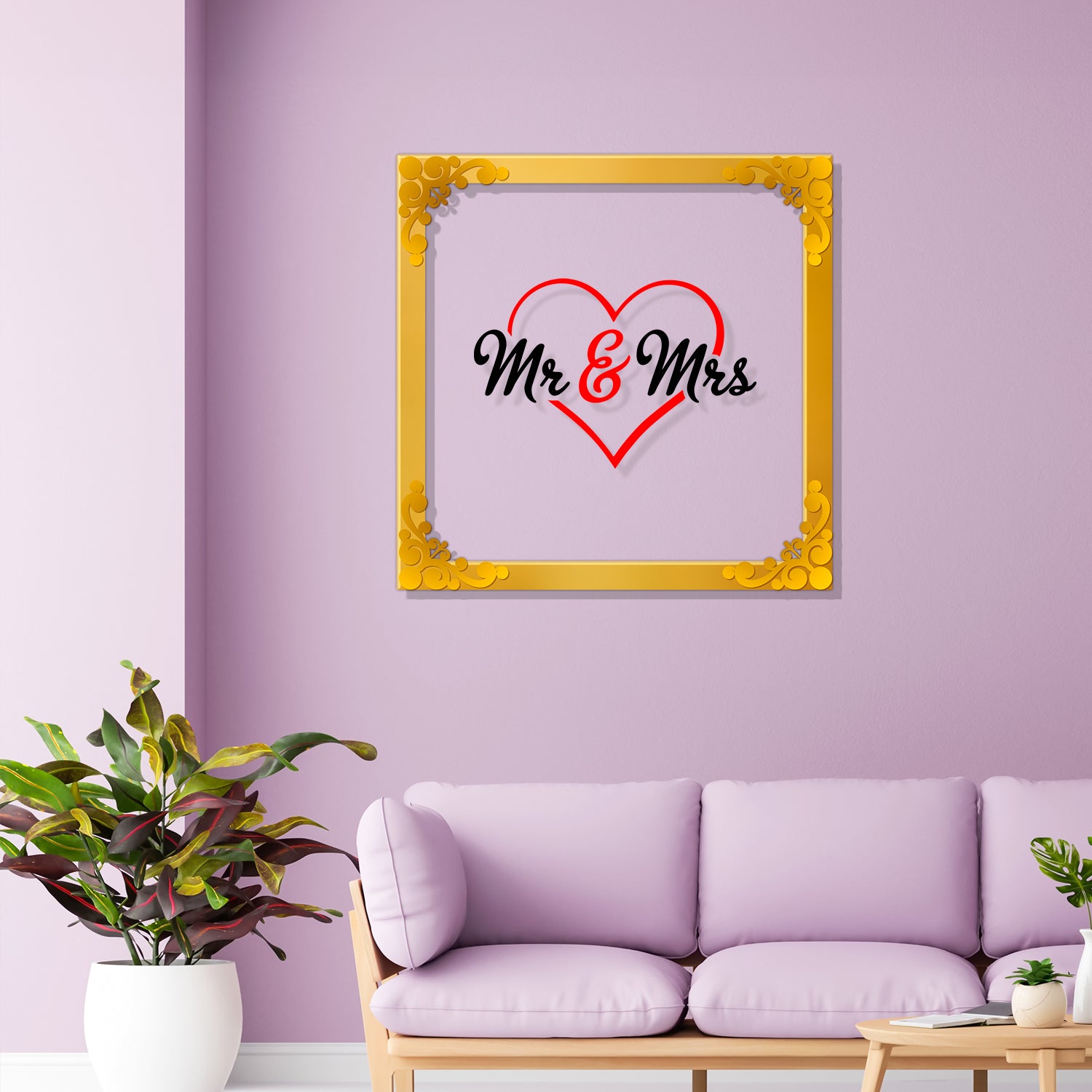 MR.& MRS. Golden Plaque for Gifting, Wall Decor Clear UV print with Golden Border-175