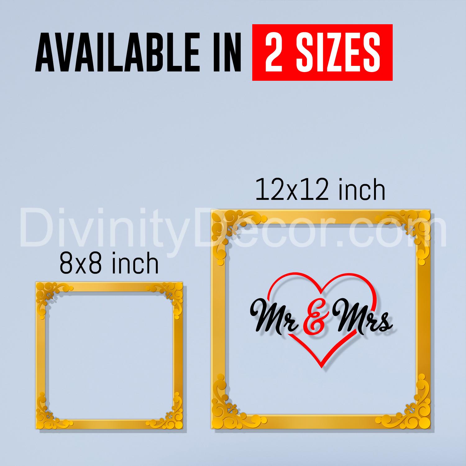 MR.& MRS. Golden Plaque for Gifting, Wall Decor Clear UV print with Golden Border-175