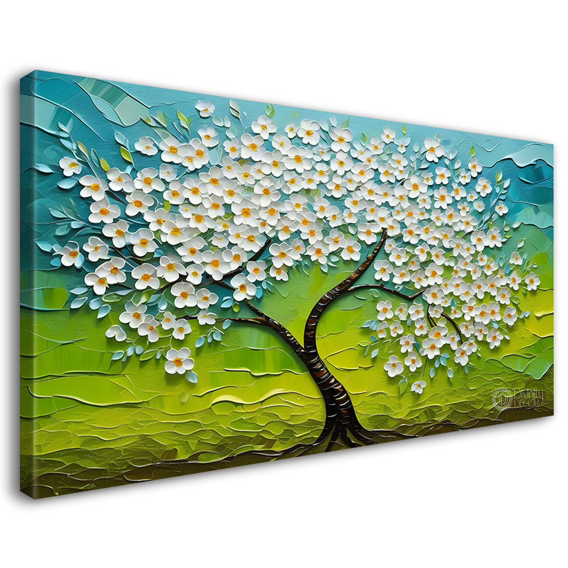 white flower tree in textured background oil painting- Design - Tree-175