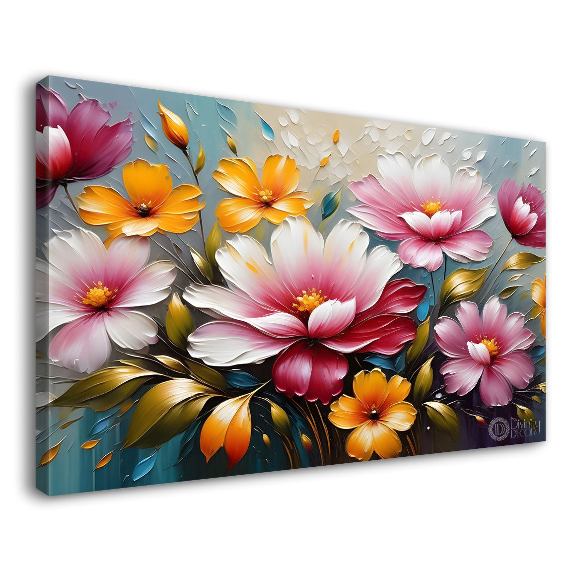 Colorful flowers in blue background- Design - Flower-175