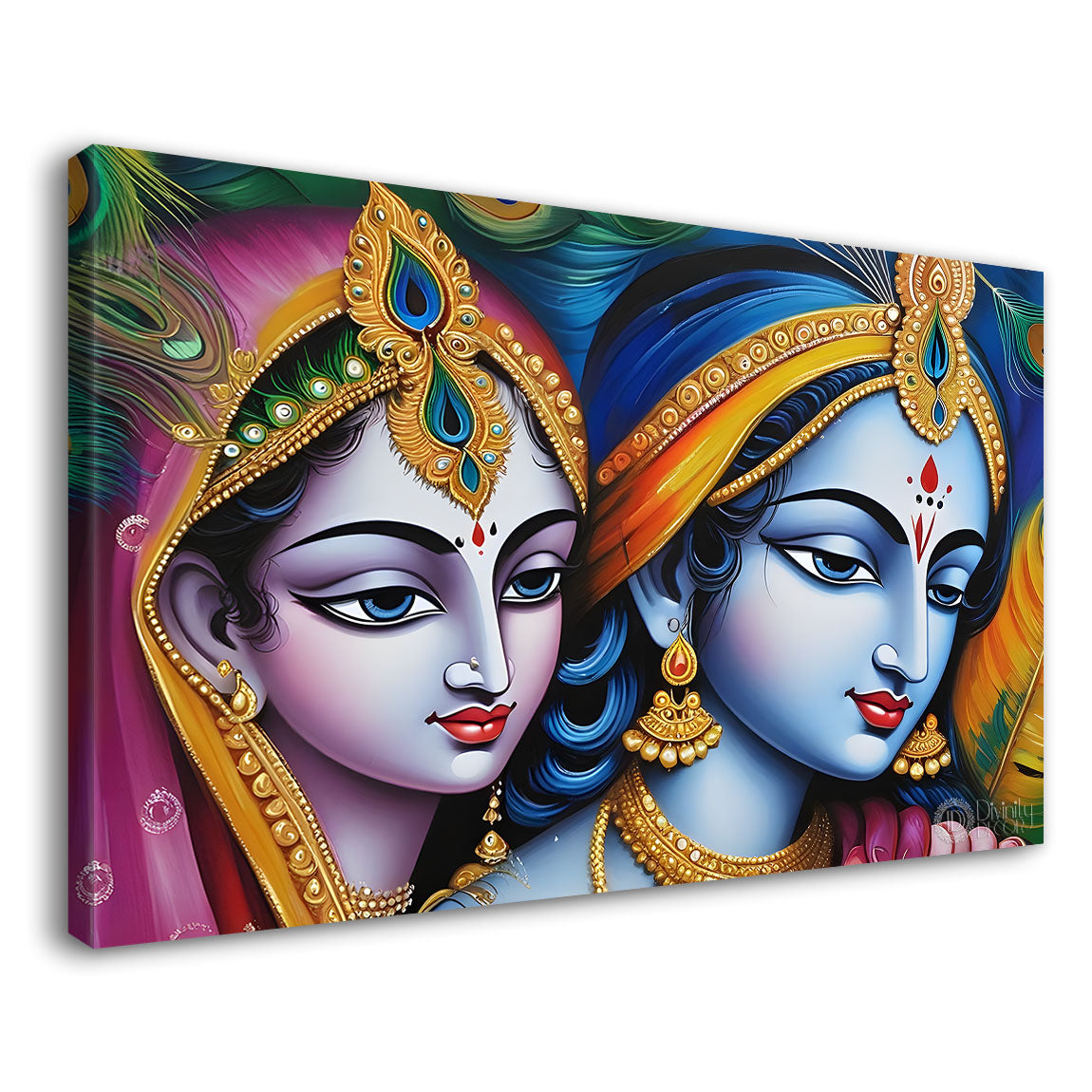 Blue face of Krishna and Radha with textured background painting Canvas Painting - Design - Krishna-175