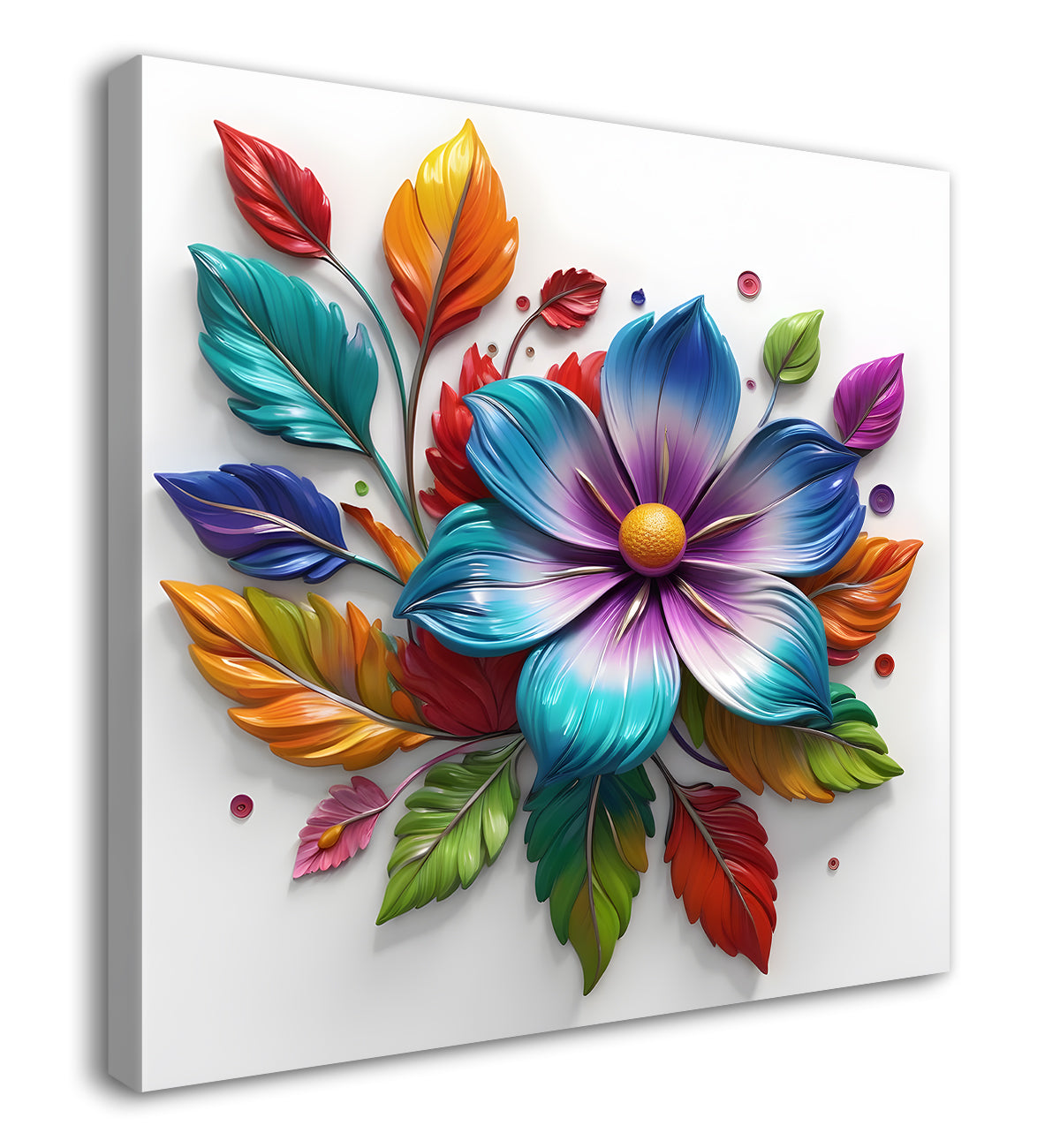 Colourful flowers in white background textured painting - Flower-S-175