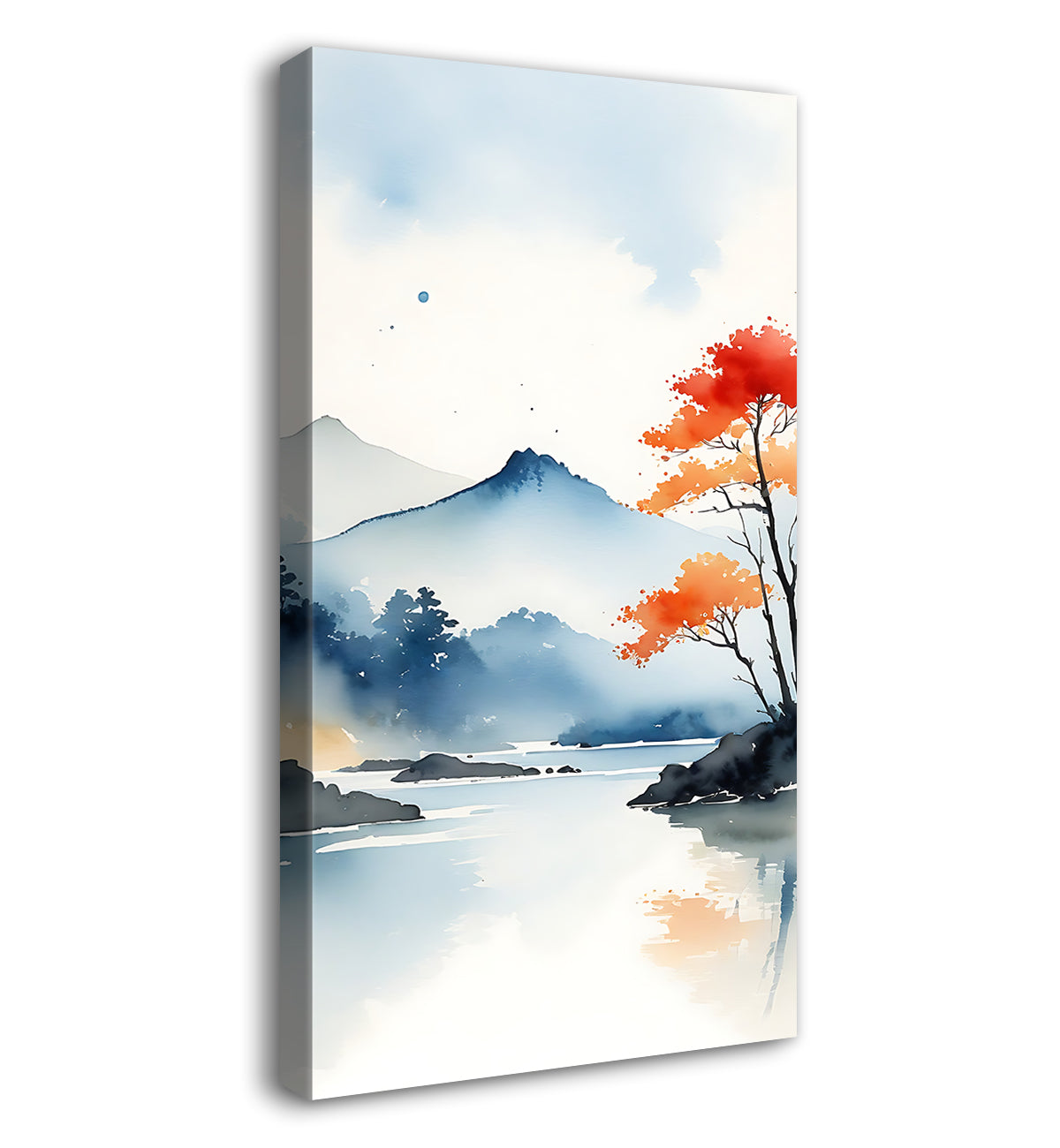 Mountains with orange trees in textured water colour art  Canvas Painting - Nature Art -V-175