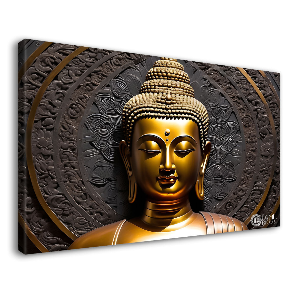 Golden buddha with dark background painting Canvas Wall Painting - Buddha-176